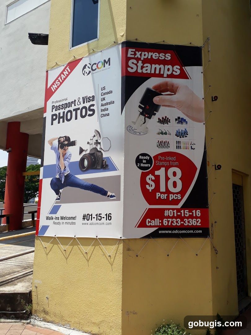 Advertising banners for passport photos and express stamps