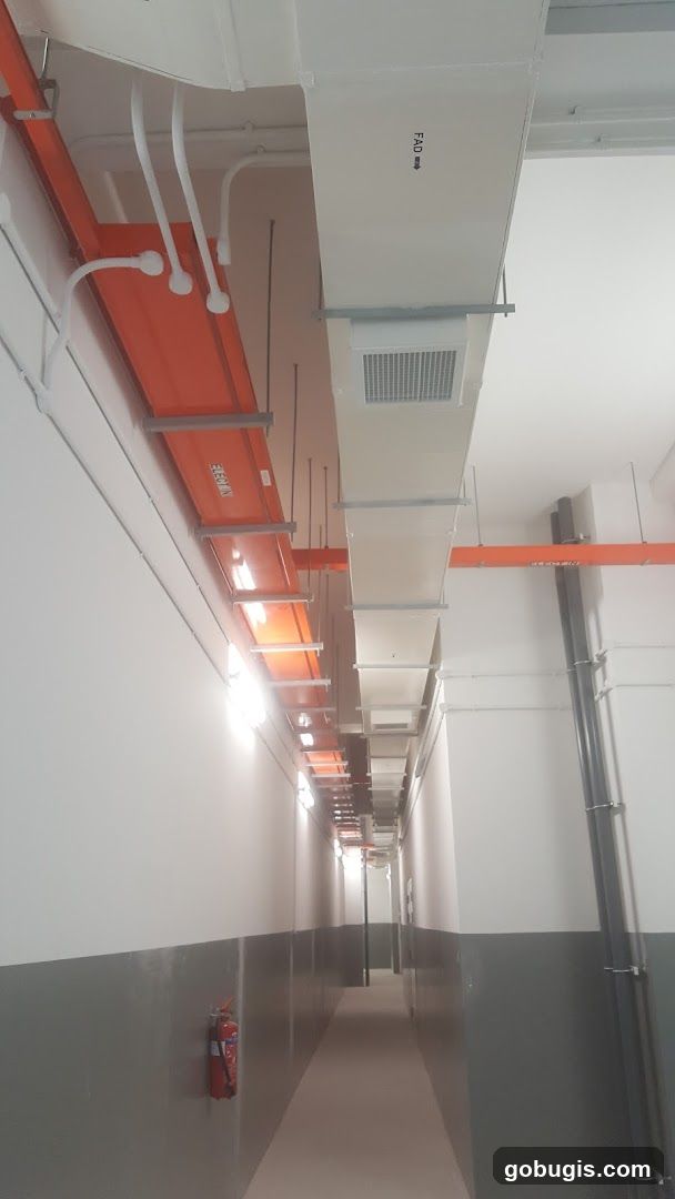 Hallway with HVAC Ducts