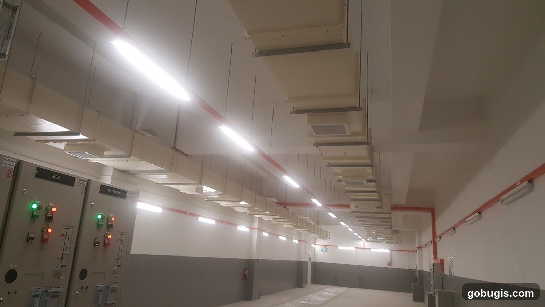 Industrial Interior with Electrical Panels and Ductwork