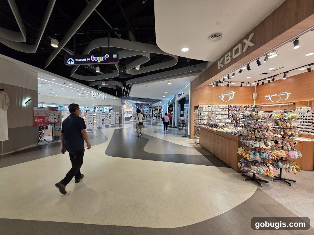 Shopping mall interior with stores