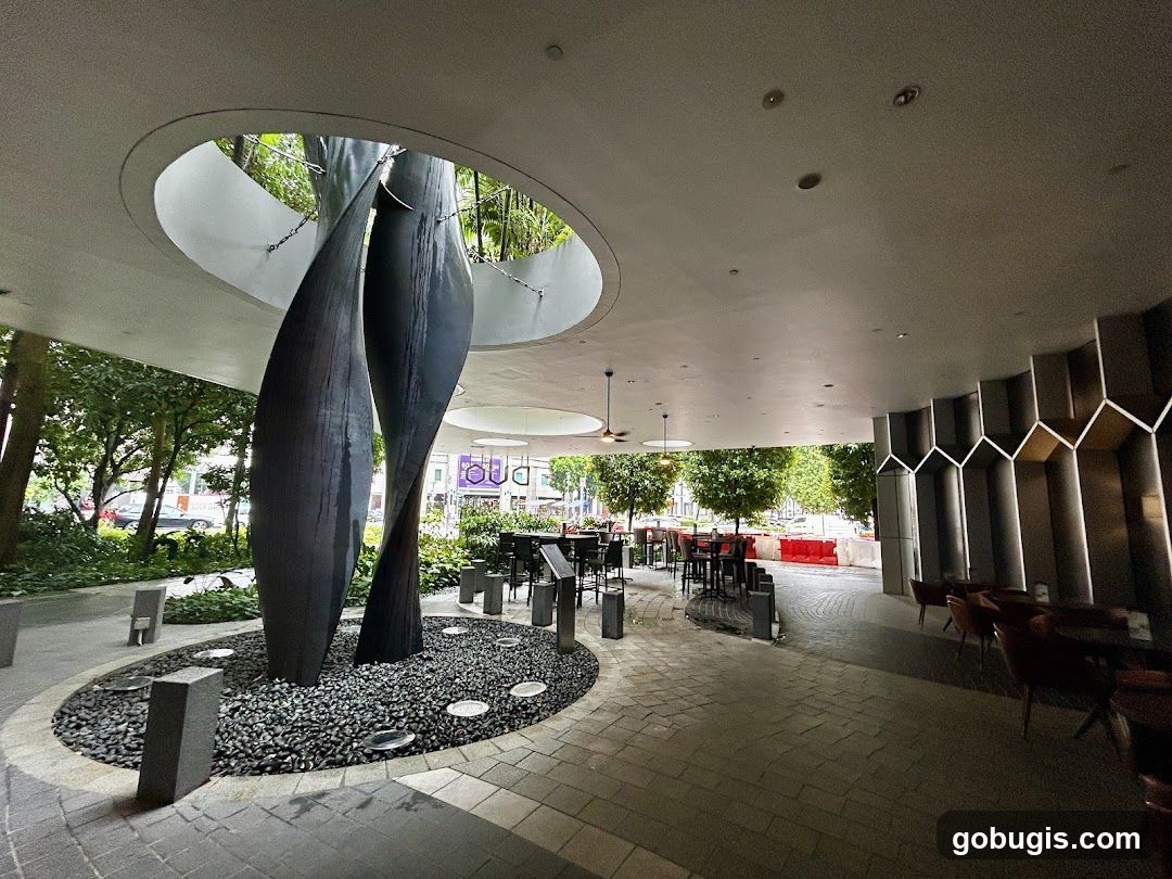Outdoor Seating Area with Sculpture