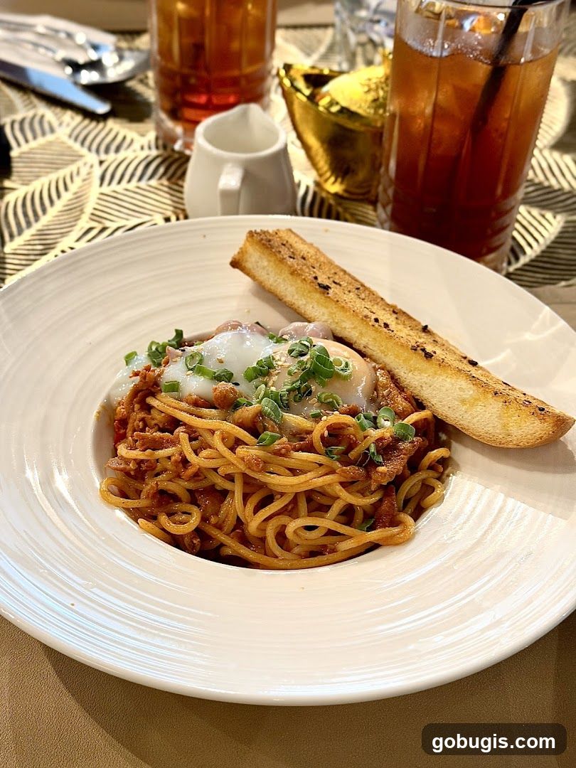 Spaghetti with Eggs and Toast