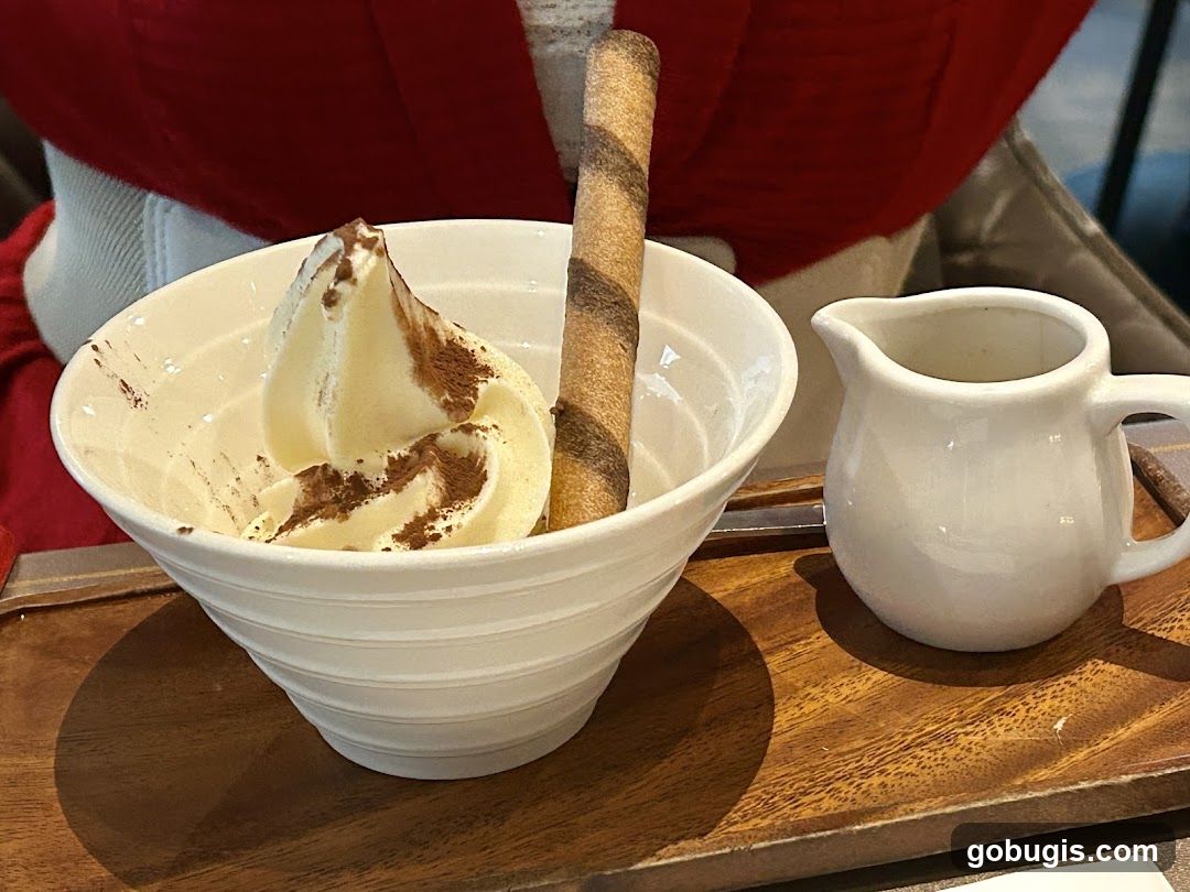 Soft Serve Ice Cream with Wafer and Sauce