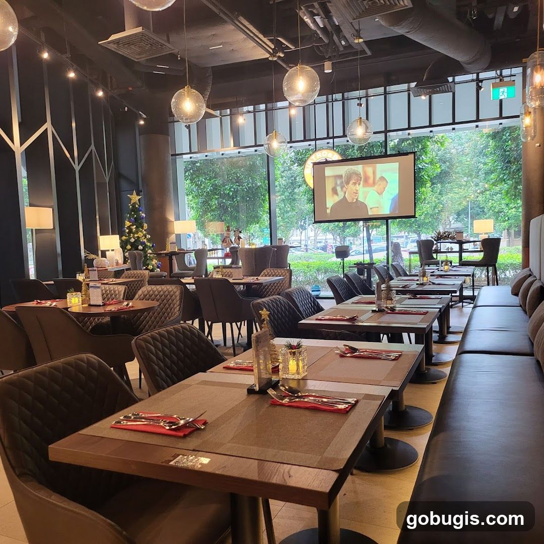 Restaurant Interior with Christmas Decorations