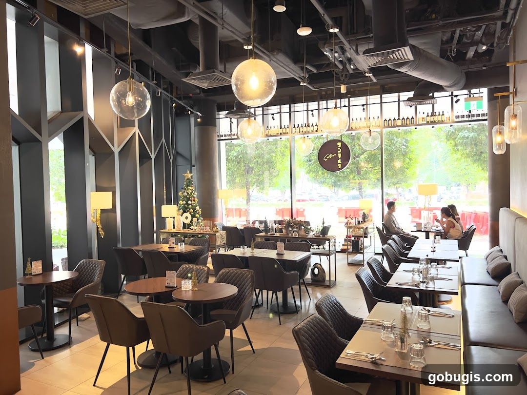 Restaurant Interior with Christmas Tree