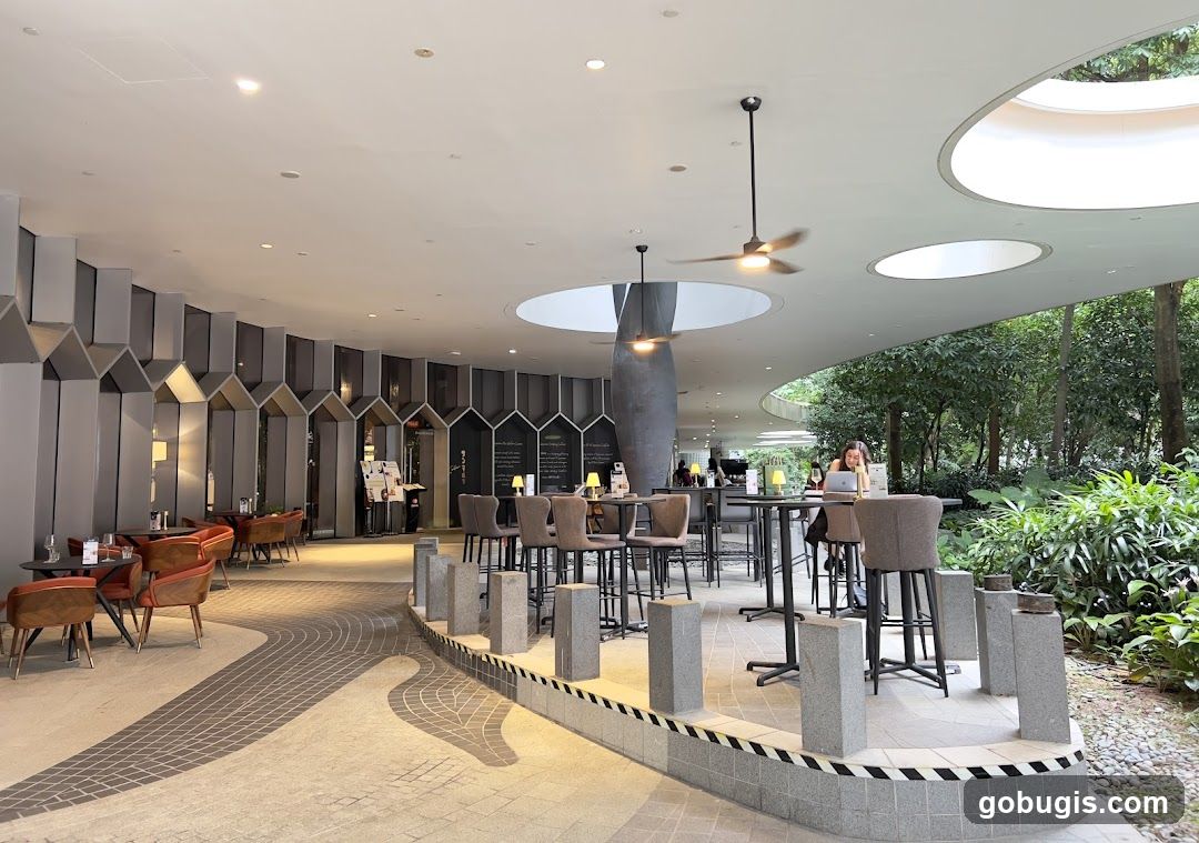 Modern Cafe Interior with Outdoor Seating