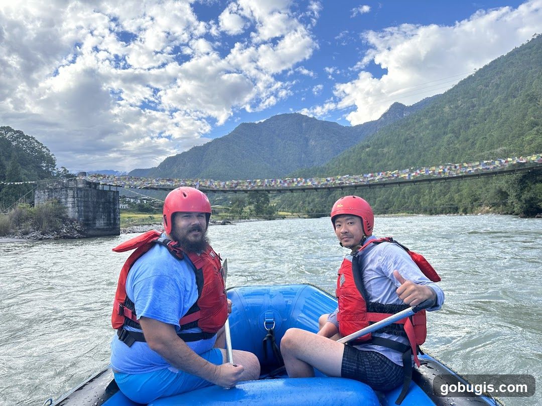 Two men white water rafting