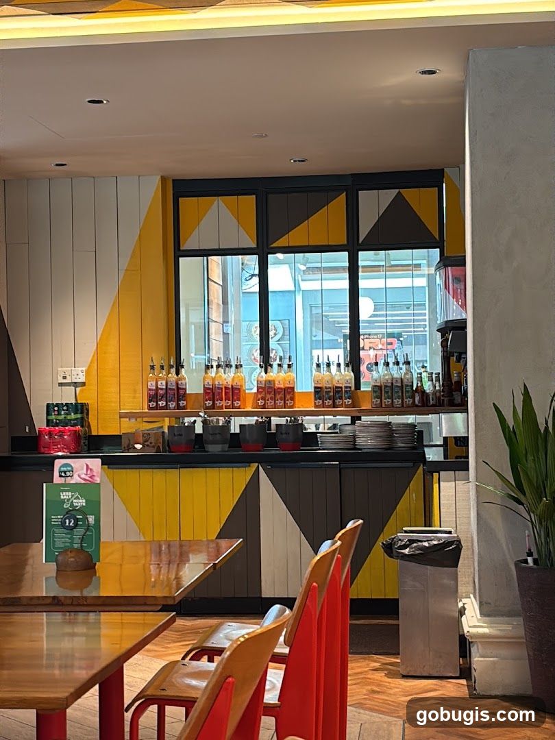 Restaurant Interior with Condiment Station