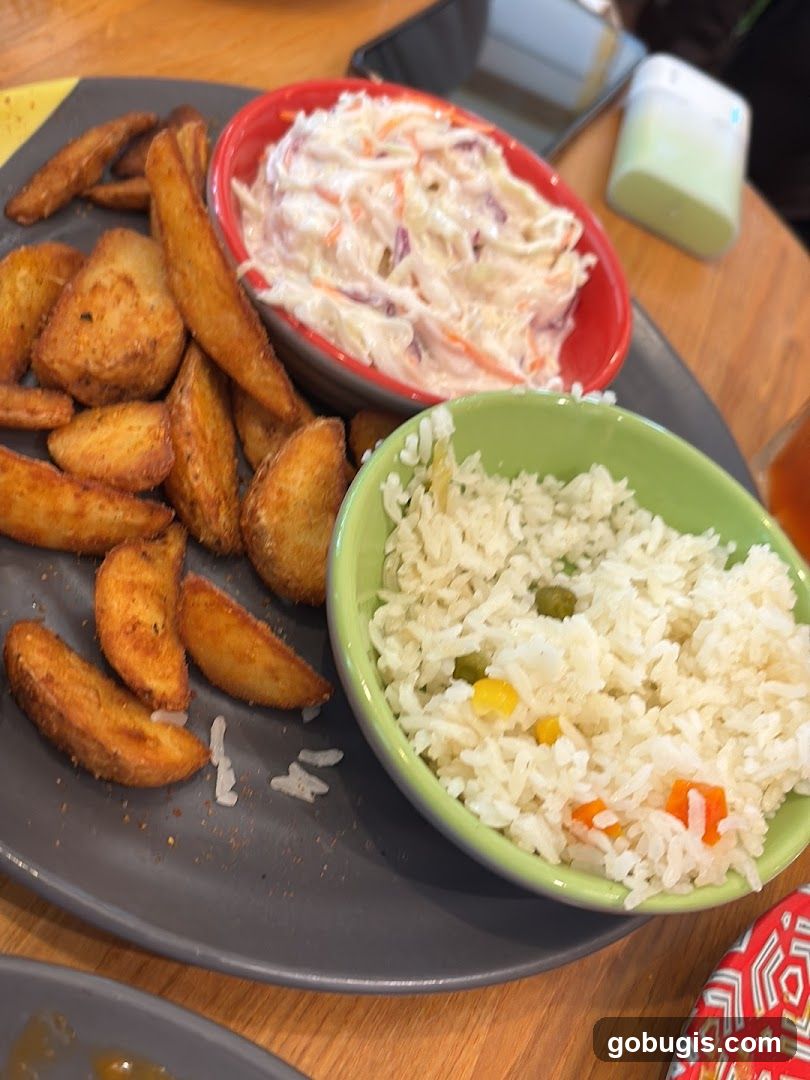 Potato Wedges with Rice and Coleslaw