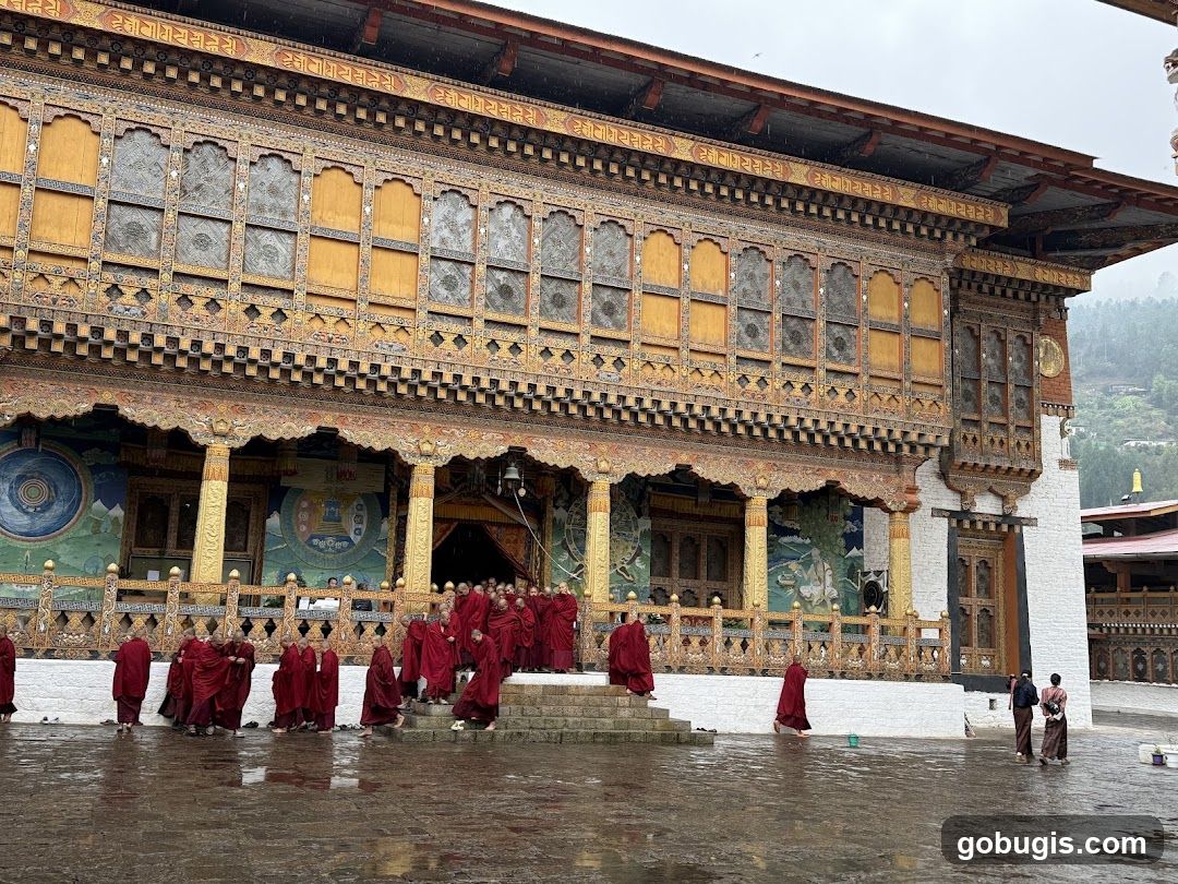 Monks in Courtyard