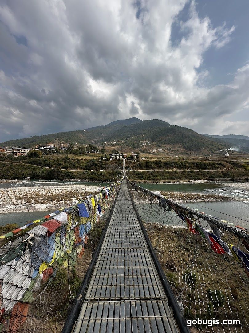 Suspension bridge with prayer flags