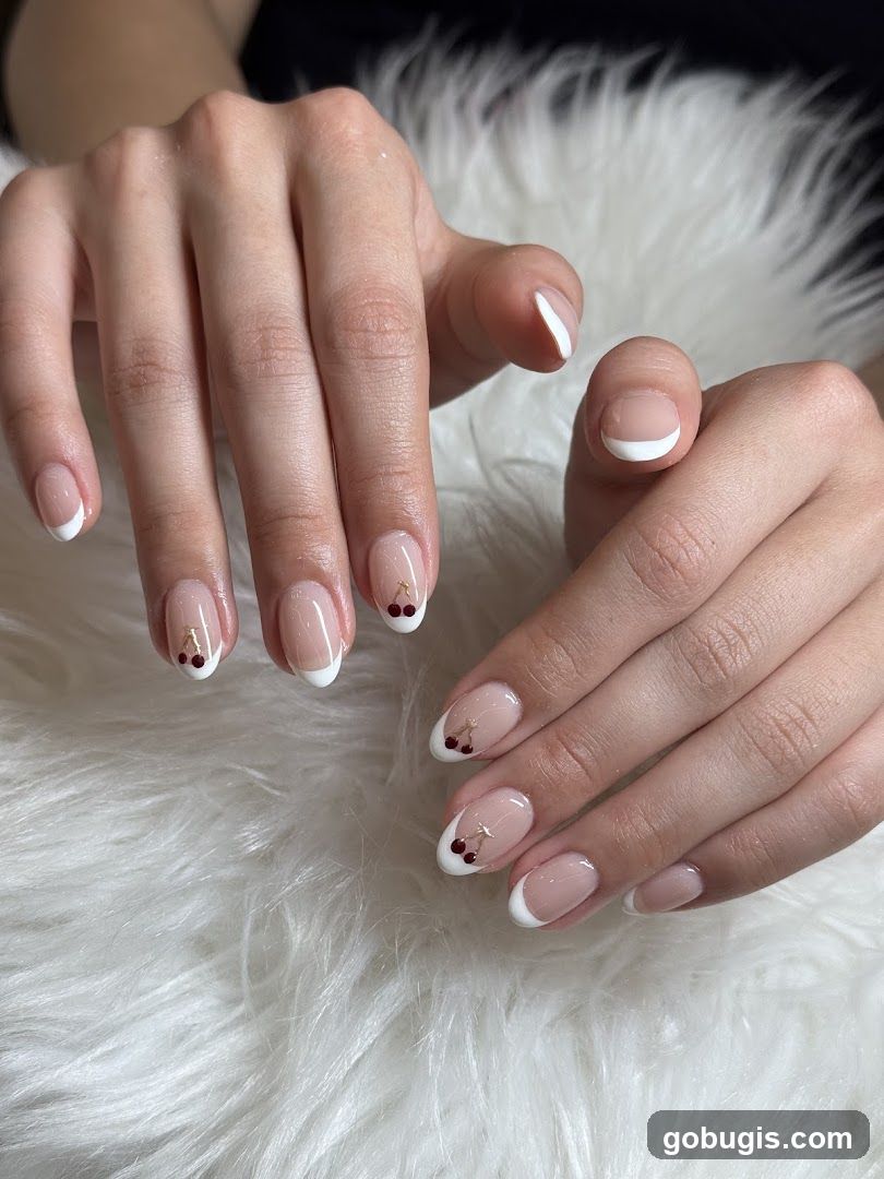 French Manicure with Cherry Accents