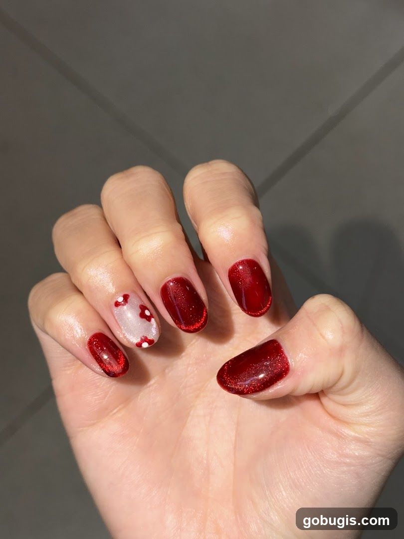 Red and White Flower Nail Art