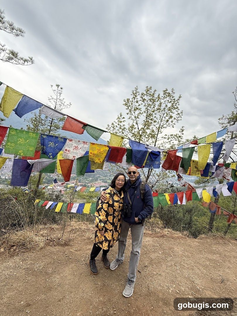 Couple Posing with Prayer Flags
