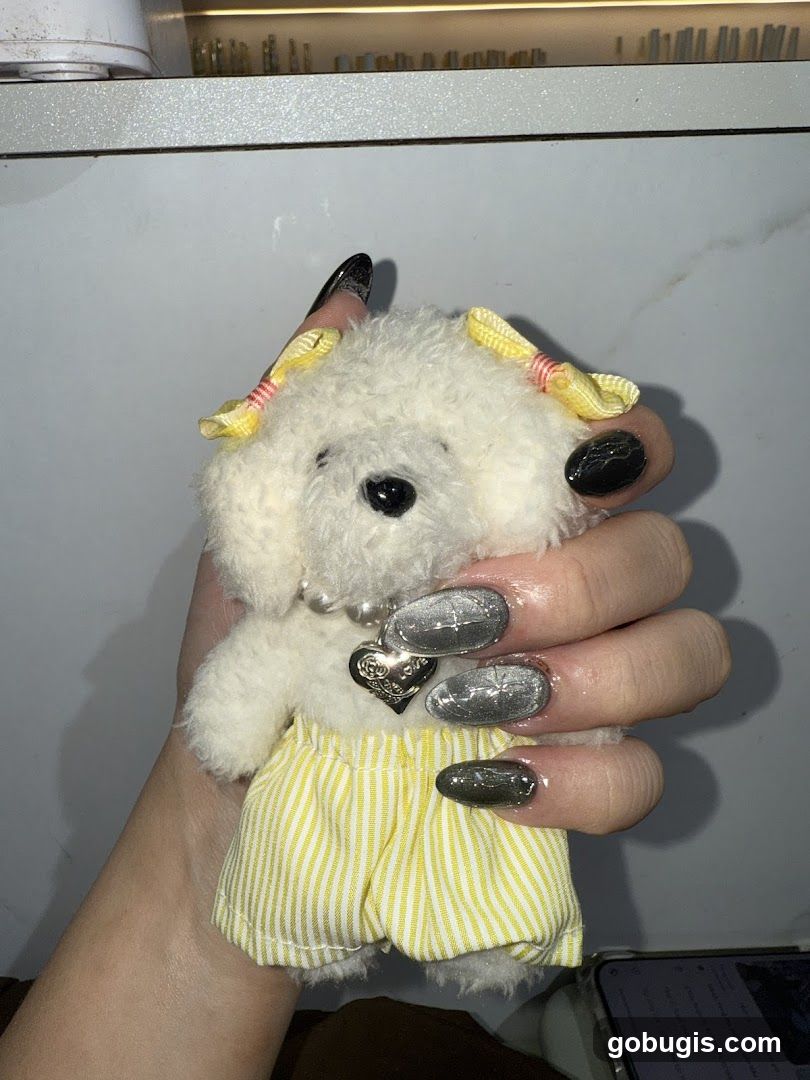 Hand holding a plush toy dog