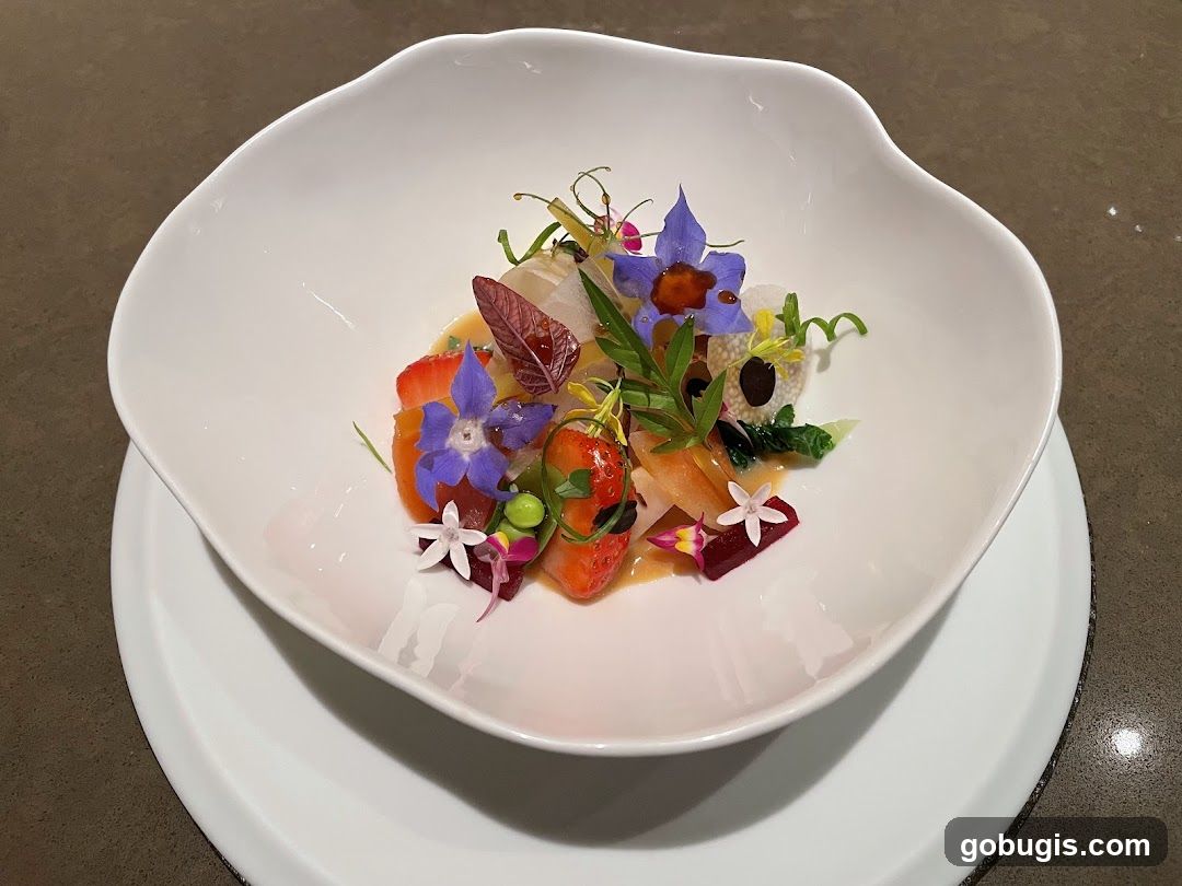 Gourmet Appetizer with Strawberries and Edible Flowers