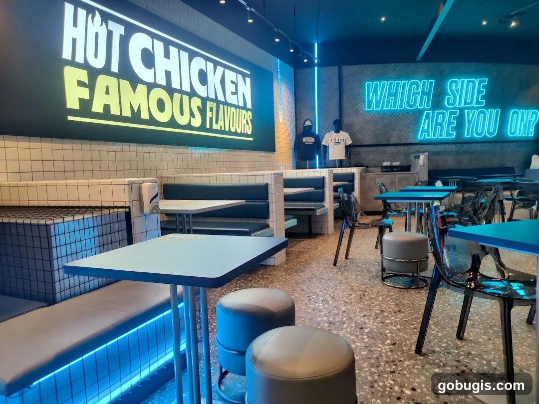 Restaurant Interior with Neon Signs