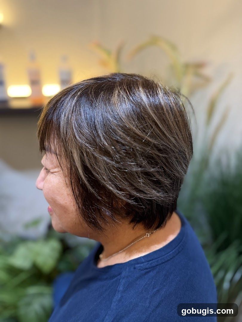 Woman with layered bob haircut
