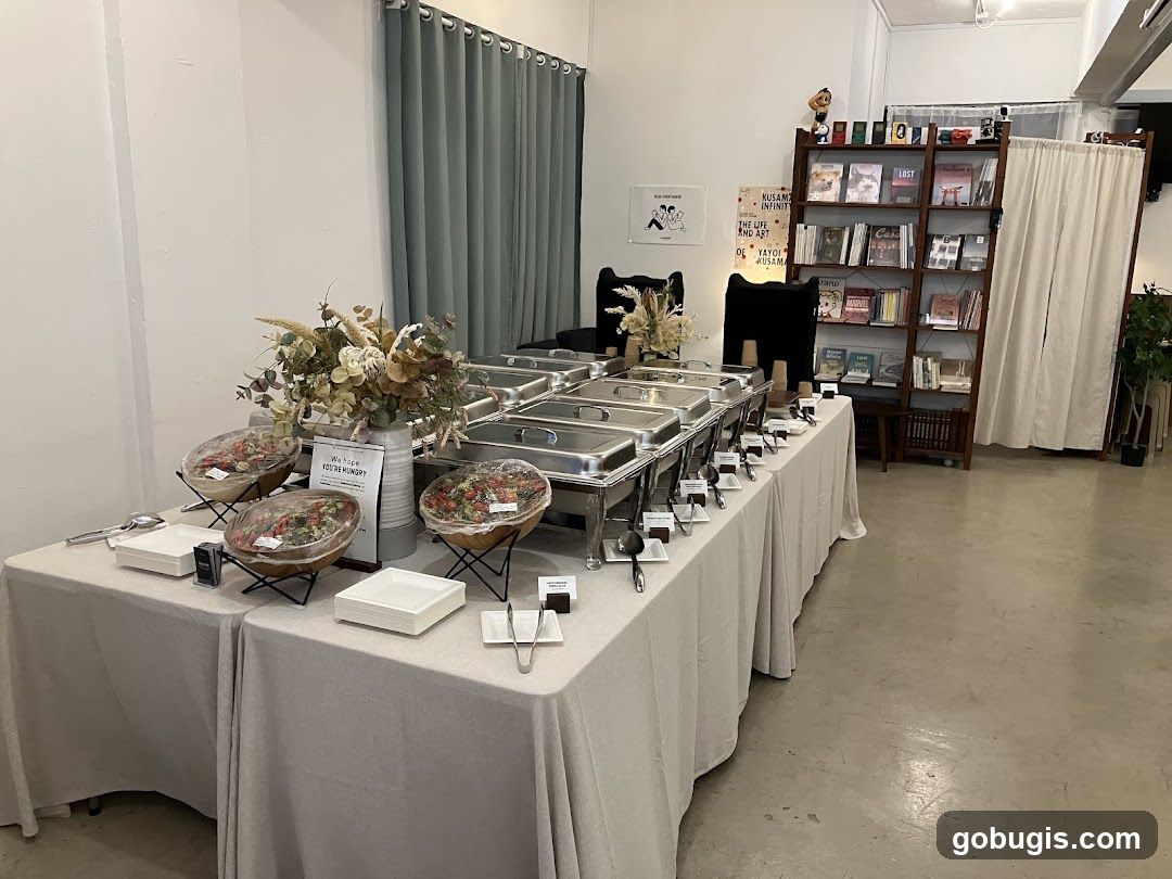 Buffet Setup with Salads and Chafing Dishes