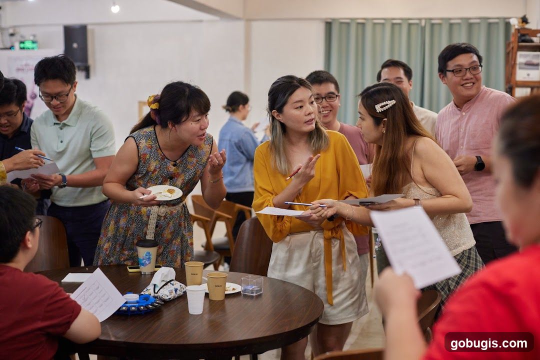 People interacting at a table