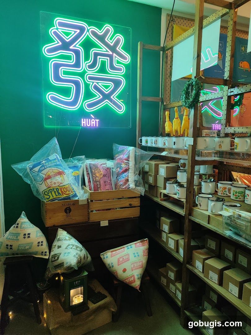 Store Interior with Neon Sign and Merchandise