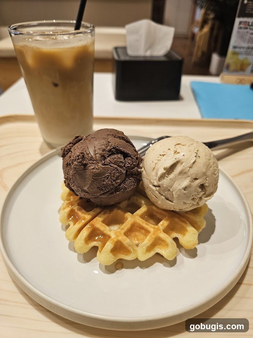 Waffle with Ice Cream and Coffee