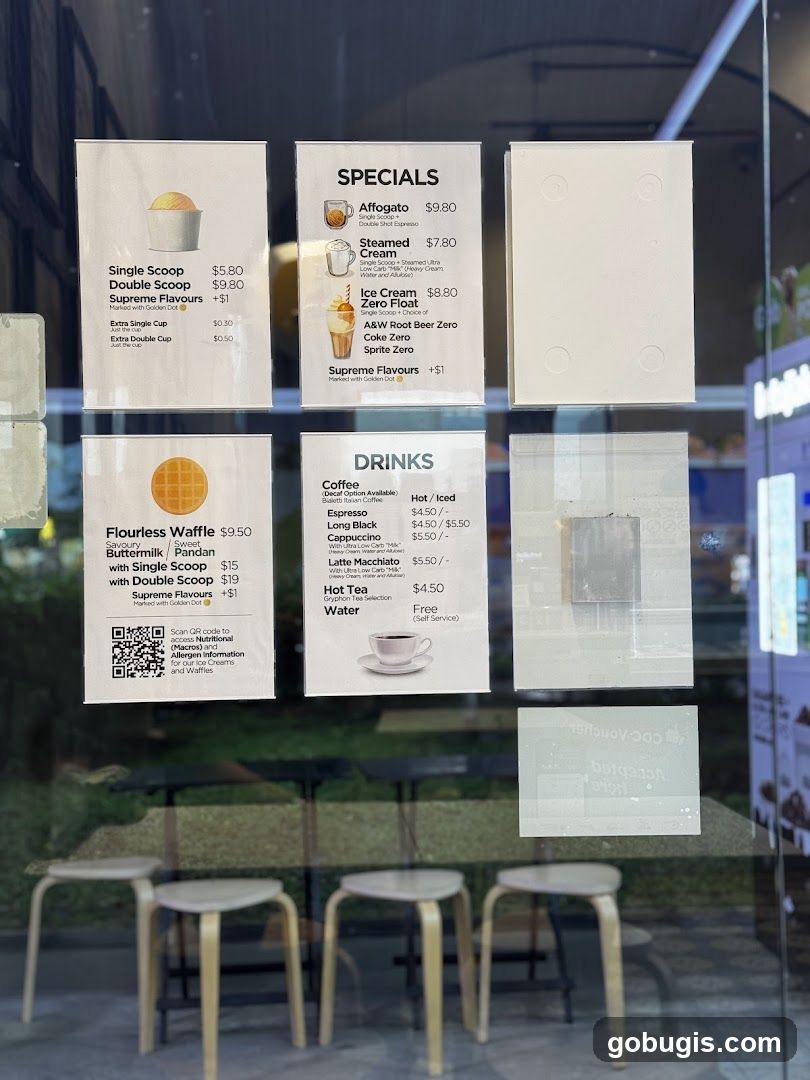 Ice Cream and Drinks Menu