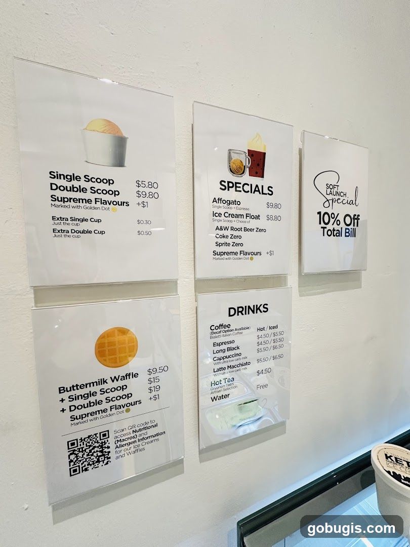 Ice Cream and Waffle Menu