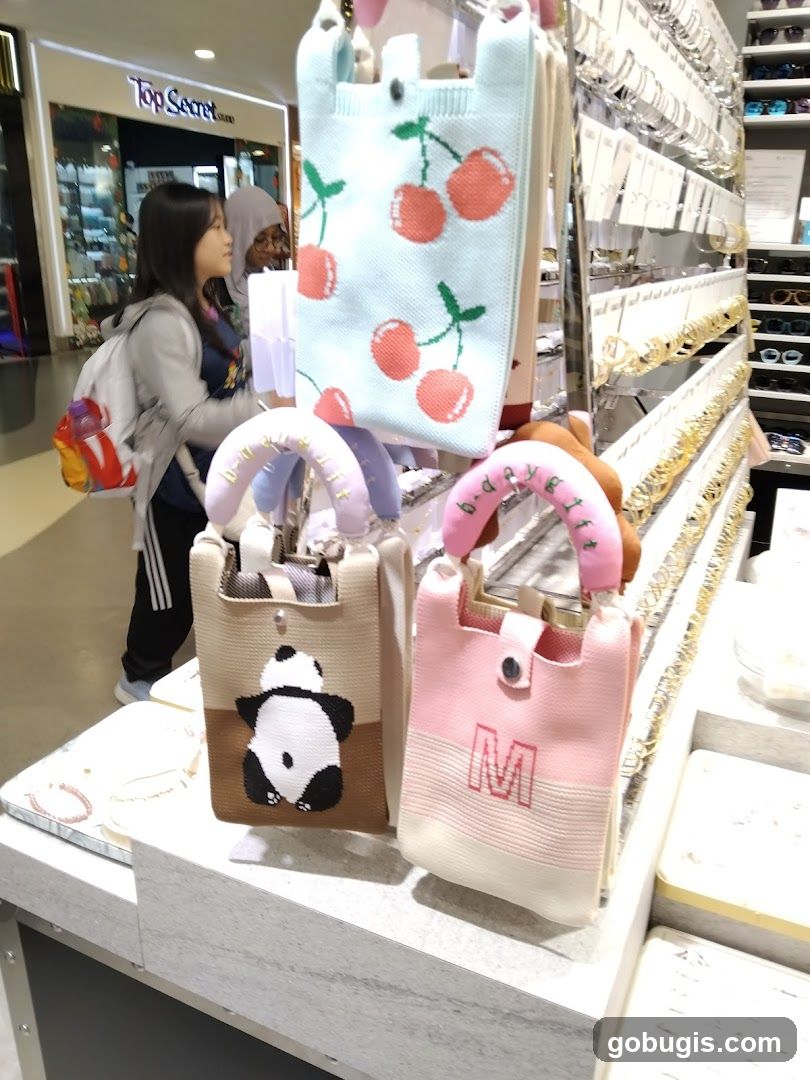 Handbags with animal and fruit designs