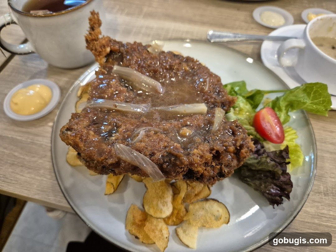 Fried Cutlet with Gravy and Salad