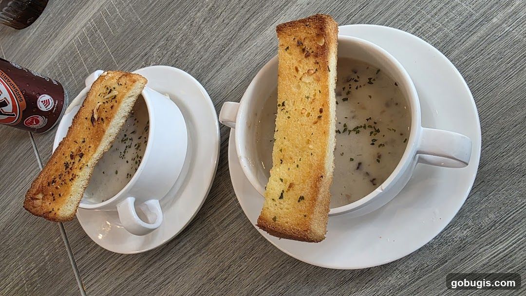 Creamy Mushroom Soup with Garlic Bread
