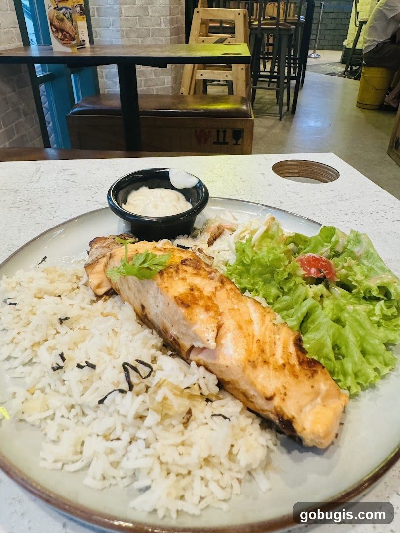 Salmon with Rice and Salad