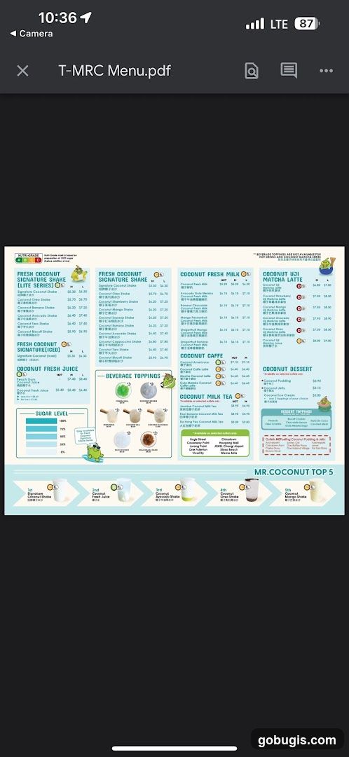 Mr. Coconut Menu