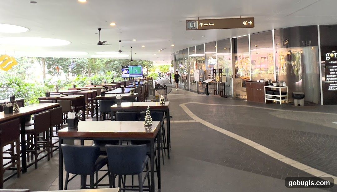 Outdoor Seating Area with Restaurant Facade