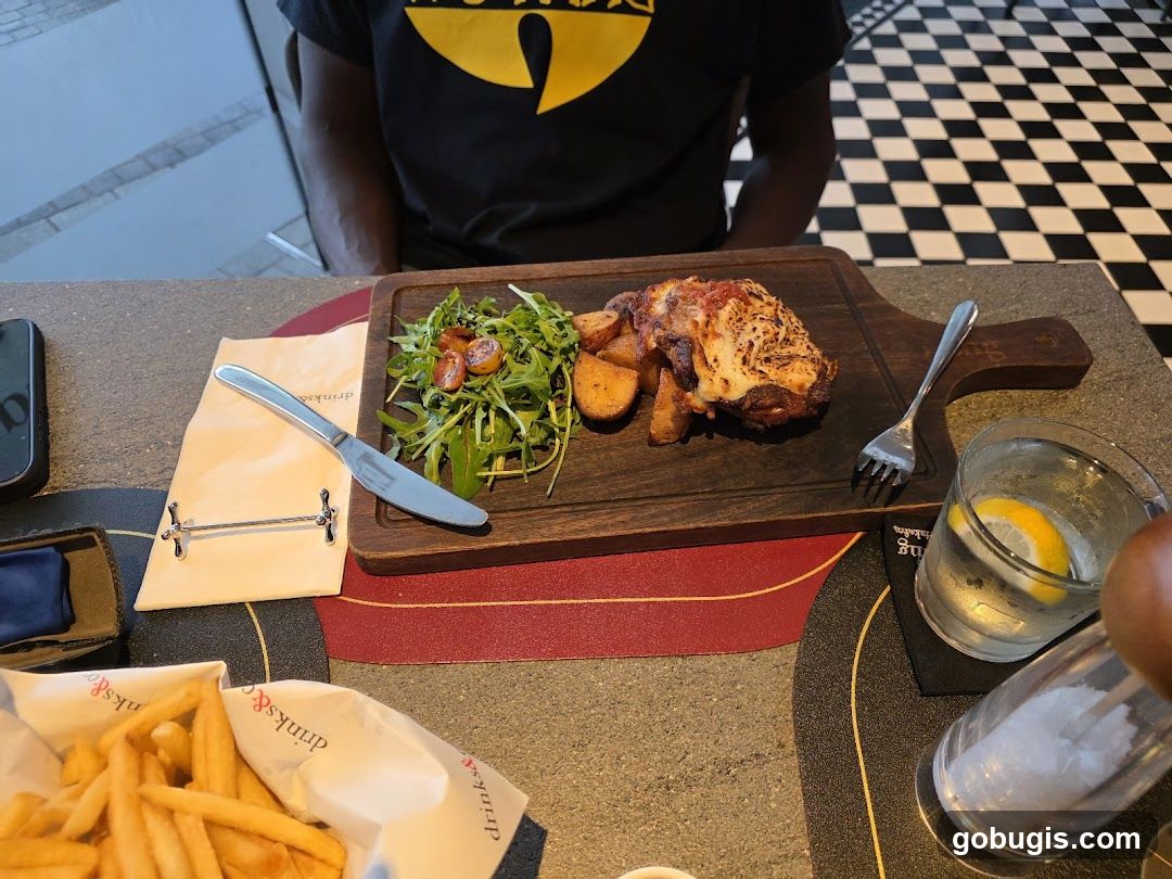 Chicken dish with fries