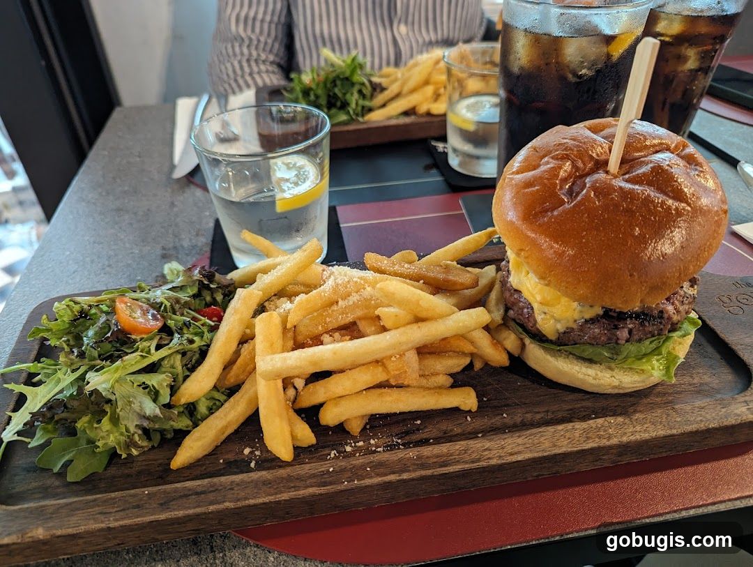 Burger, Fries, and Salad