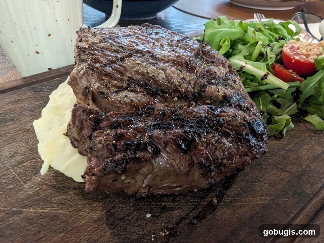 Grilled Steak with Mashed Potatoes and Salad