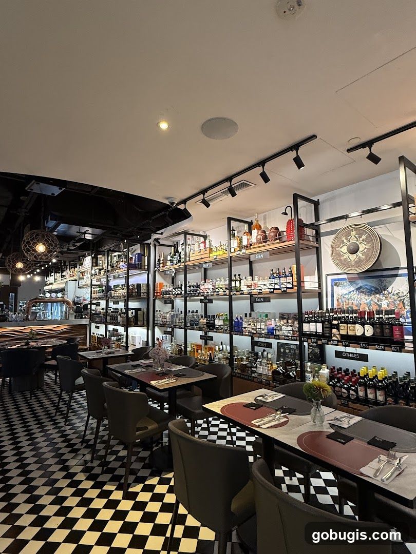 Restaurant Interior with Shelving of Bottles
