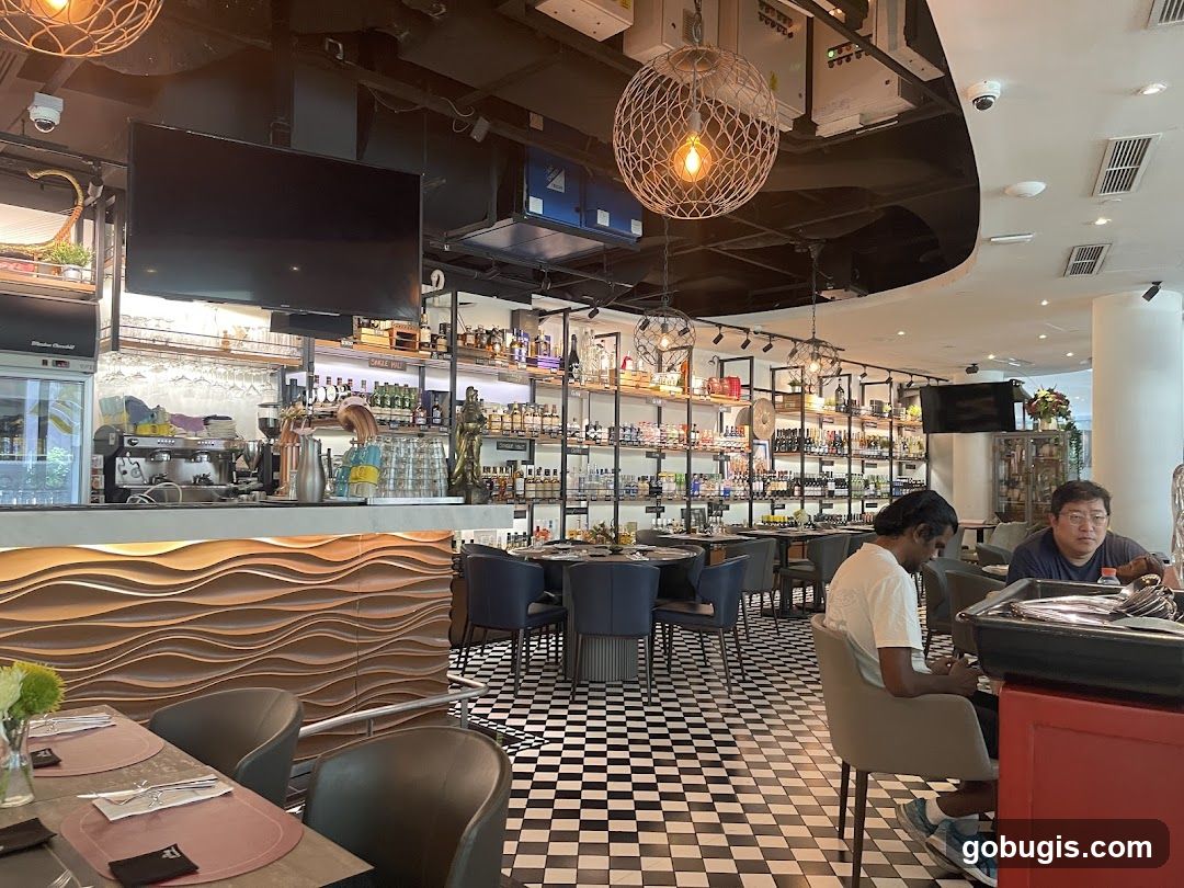 Restaurant Interior with Bar and Shelving