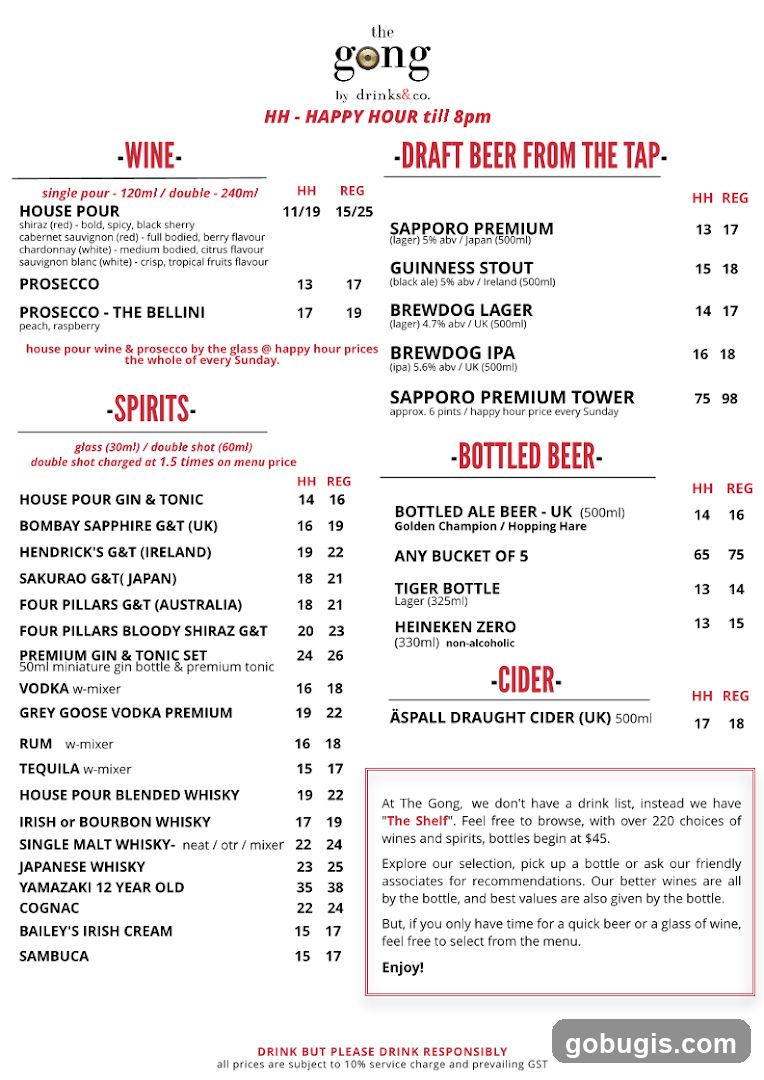 The Gong Drinks Menu