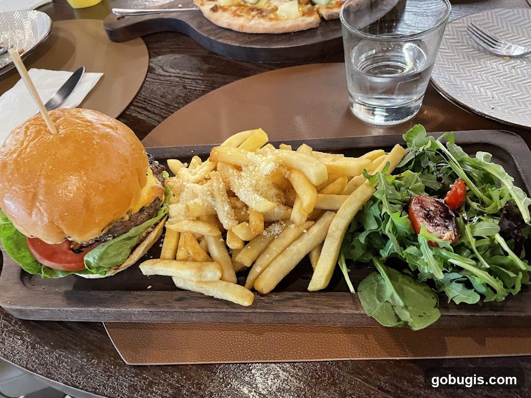 Burger, Fries, and Salad