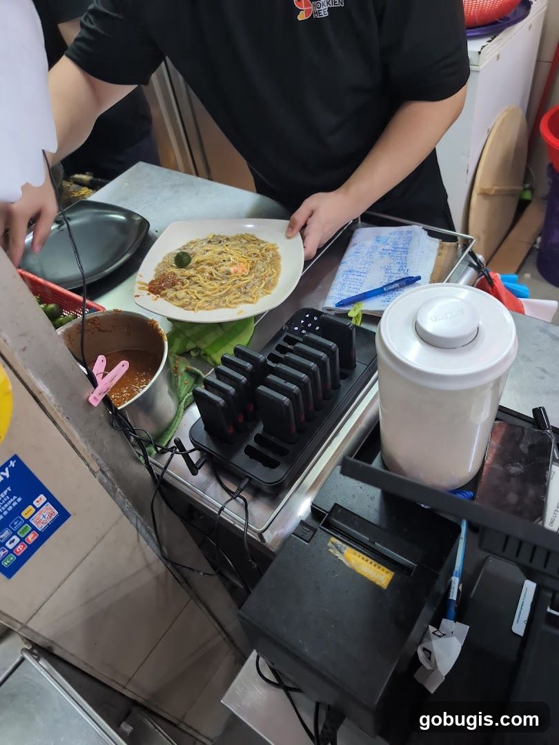Food preparation at a restaurant counter