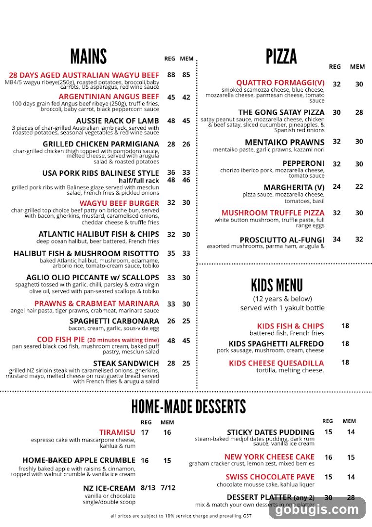 MAINS, PIZZA, KIDS MENU, HOME-MADE DESSERTS