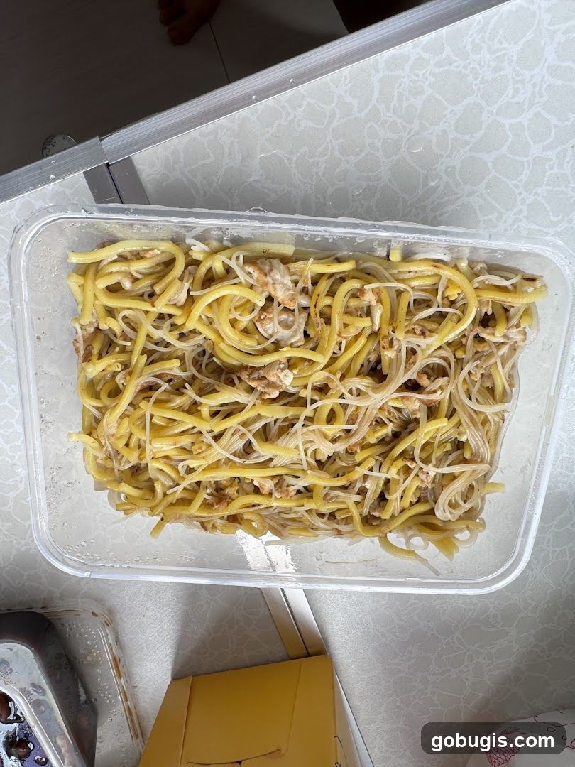Noodles in a container
