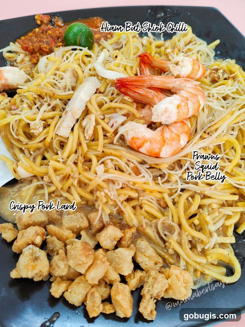 Noodles with Prawns, Pork Belly, and Crispy Pork Lard