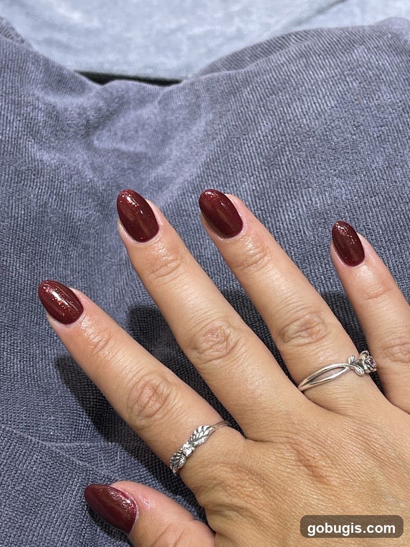 Woman's Hands with Burgundy Nails and Rings