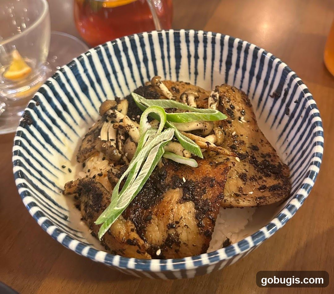 Bowl of Rice with Meat and Mushrooms