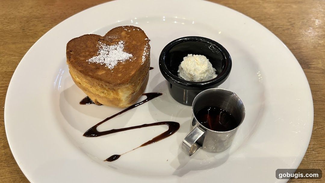 Heart-shaped pancake with toppings