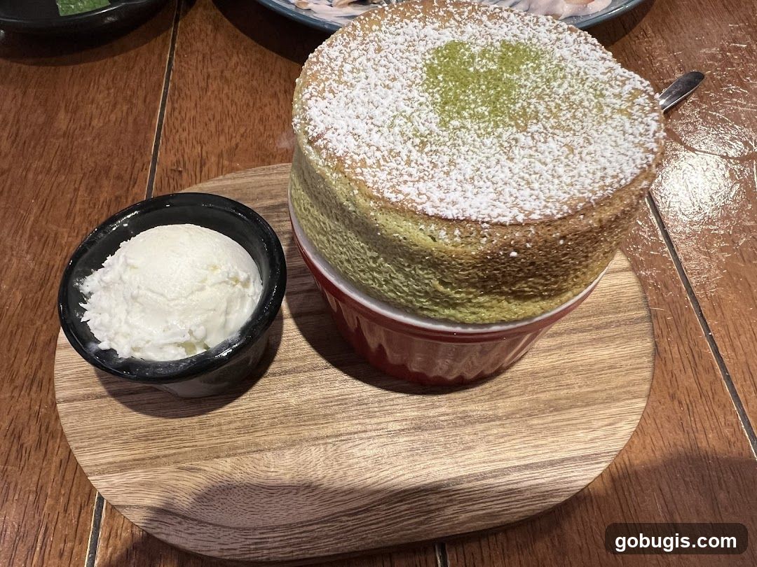 Matcha Soufflé with Ice Cream