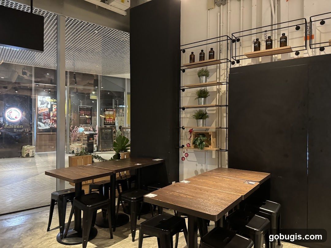 Restaurant Interior with Tables and Shelving